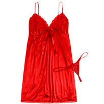 Satynowa Koszulka Nocna Damska Piżama Koronkowa Halka Komplet Walentynki Czerwona