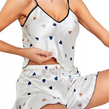 Satynowa piżama dwuczęściowa piżamka komplet koszulka spodenki walentynki kolor biały - SNM