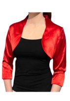 Satynowe bolerko klasyczne czerwone z rękawem 3/4 - JOLA 52