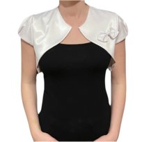 Satynowe bolerko z kokardą z krótkim rękawem biały – ILONA 42