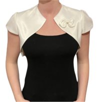 Satynowe bolerko z kokardą z krótkim rękawem ecru – ILONA 48