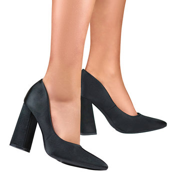 Satynowe czarne czółenka damskie buty na obcasie czarne 37 - Nelino