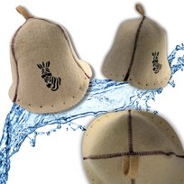 SAUNA KAPELUSZ - CZAPKA DO SAUNY 100% WEŁNA OWCZA z Zebrą W kolorze jasnym