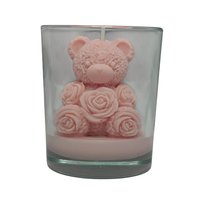 Scent Loop Duża ozdobna świeca sojowa Miś z róż z różą Różowy Paris 180g