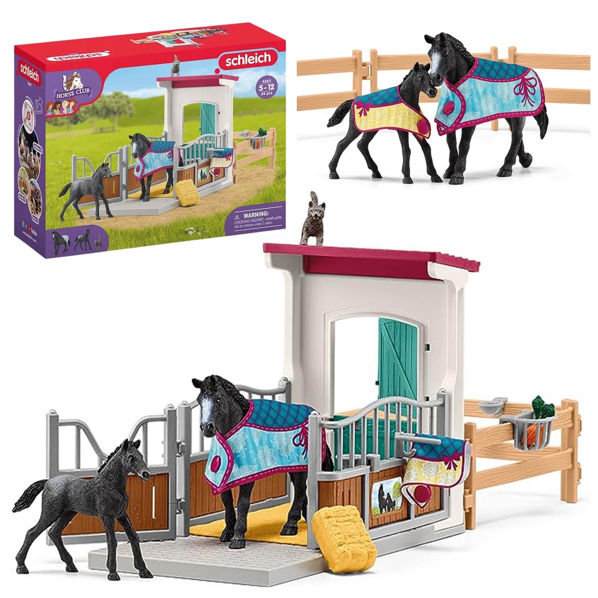 Zdjęcia - Klocki TM Toys Schleich Horse Club - Zagroda dla koni z klaczą i źrebakiem, figurki dla d 