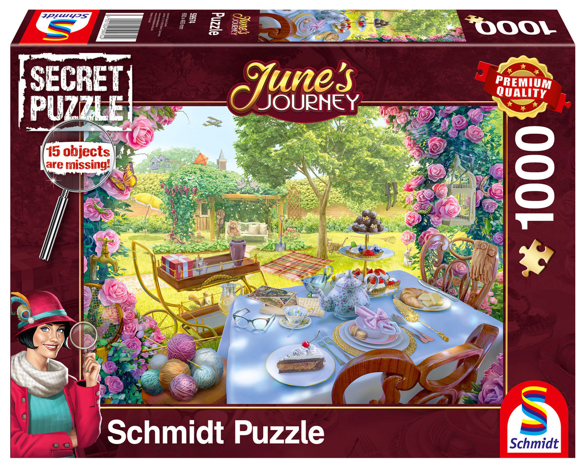 Фото - Пазли й мозаїки Schmidt , puzzle, June's Journey  Herbatka w ogrodzie, 1000 (Secret Puzzle)