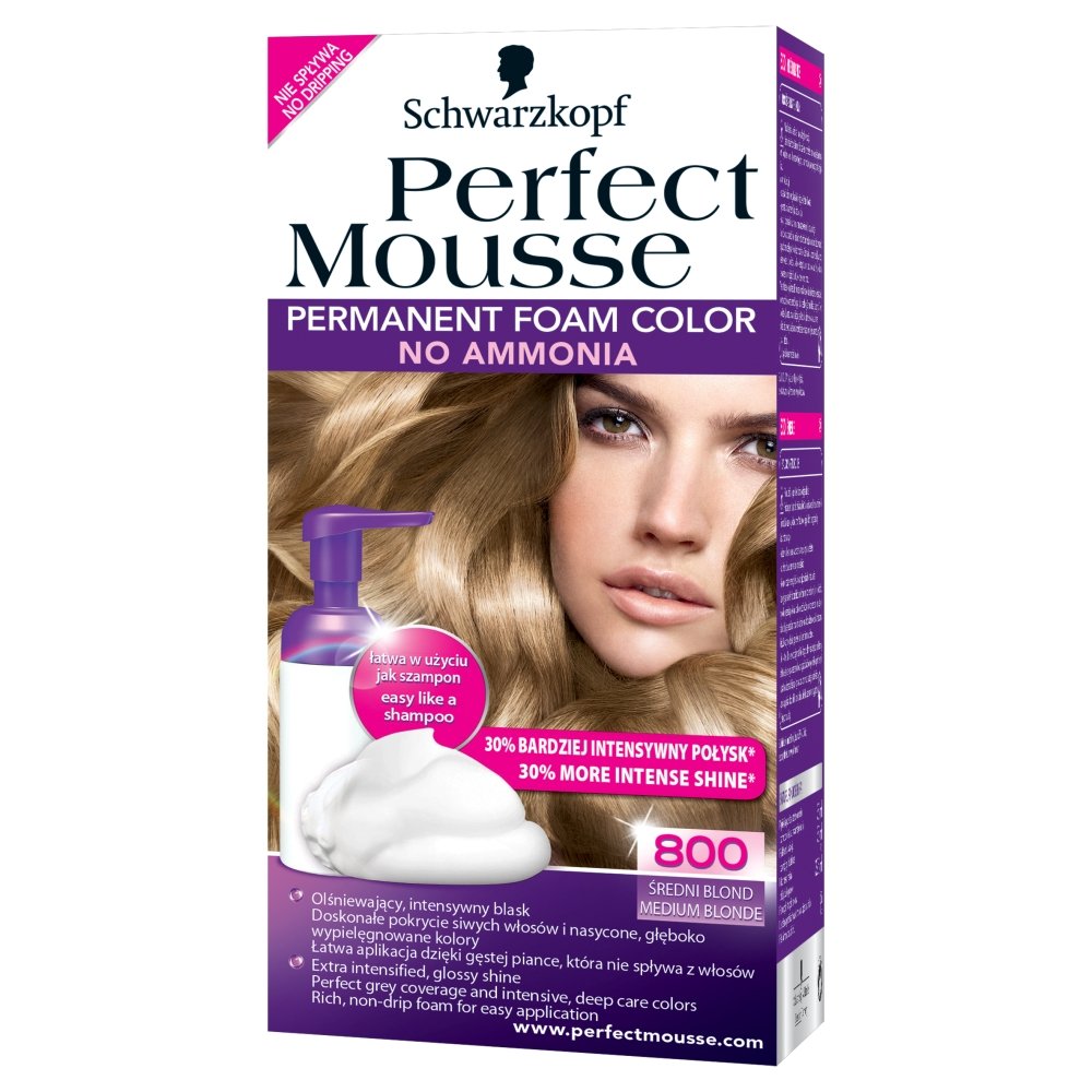 Schwarzkopf, Perfect Mousse, pianka koloryzująca 800 Medium Blond ...