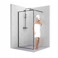 Ścianka Szyba Prysznicowa Walk-In 90 Cm Czarna Drzwi Kabina Szkło 8Mm Esg