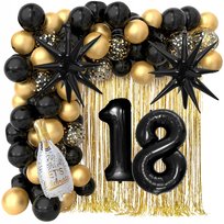 Ścianka zestaw balonów na 18 urodziny czarny 79szt urodzinowe czarno-złote