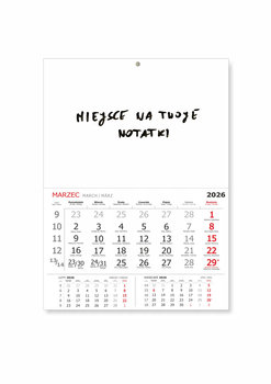 Ścienny kalendarz 2026 z górną tablicą suchościeralną i dolnym kalendarium, format 29x39 cm, idealny planer i notatnik do domu, biura czy szkoły – solidny podkład z tektury 1,5 mm, elegancki design - JUFIMI