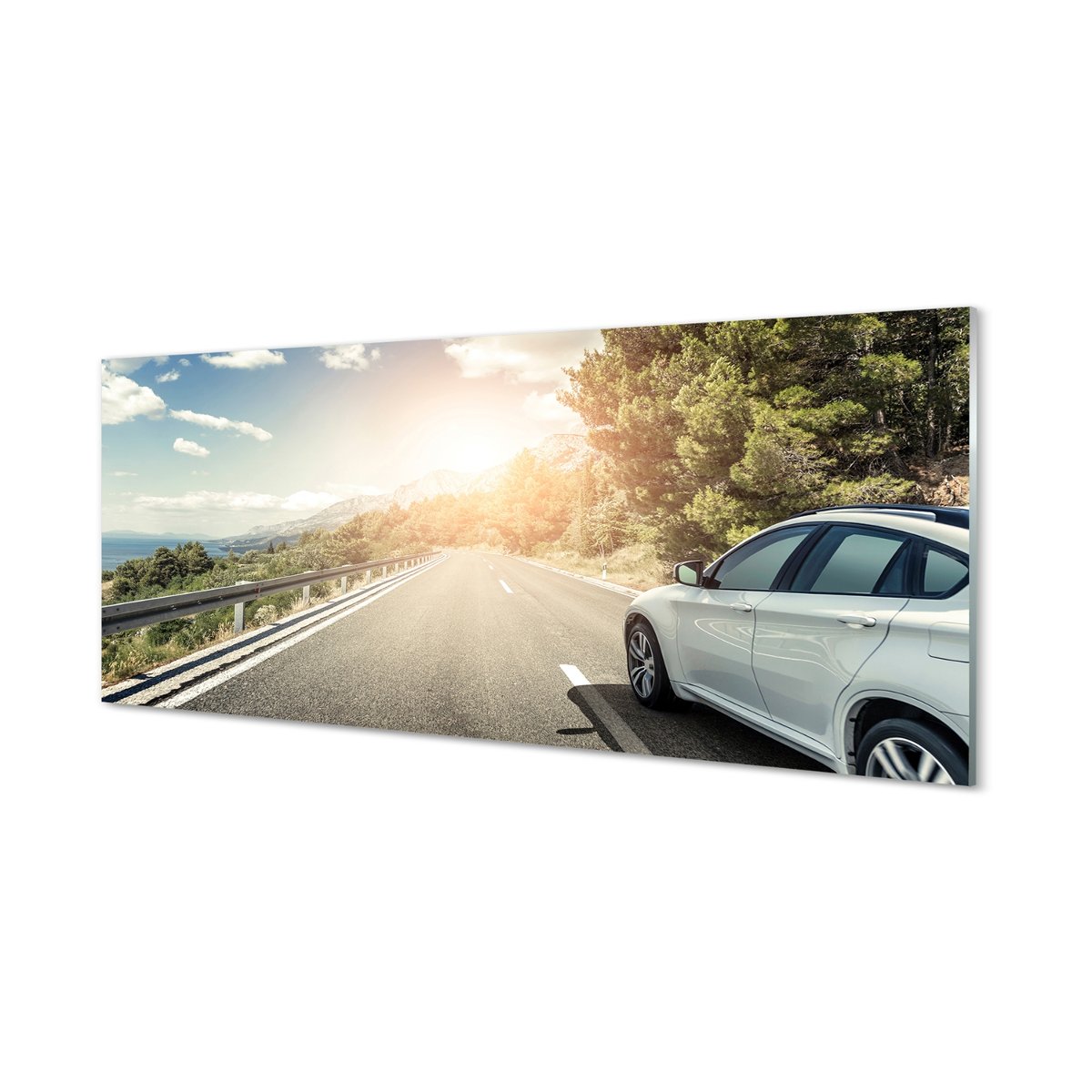 Ścienny panel Góry chmury auto droga drzewa 125x50 cm
