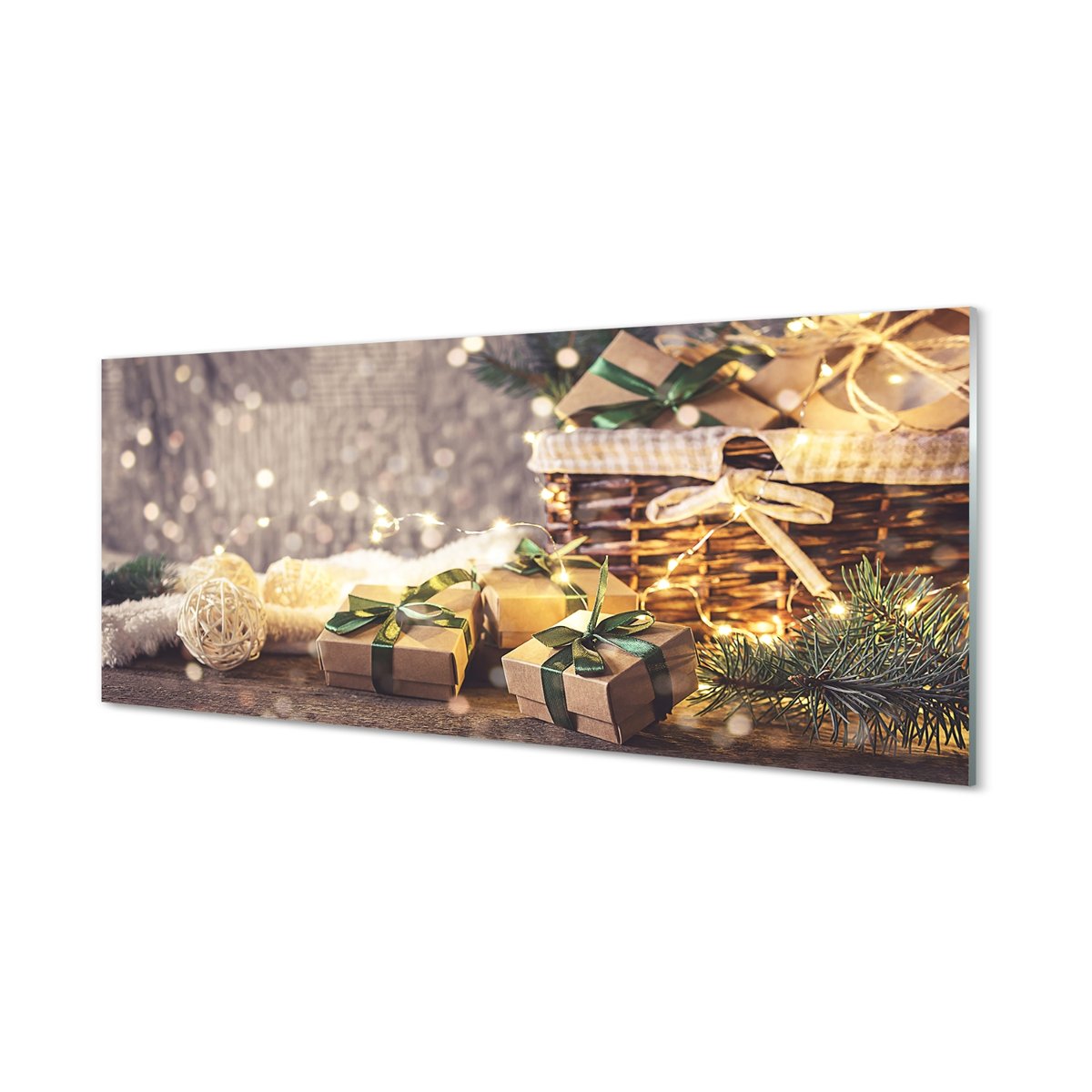 Ścienny panel Prezenty gałązki bombki 125x50 cm