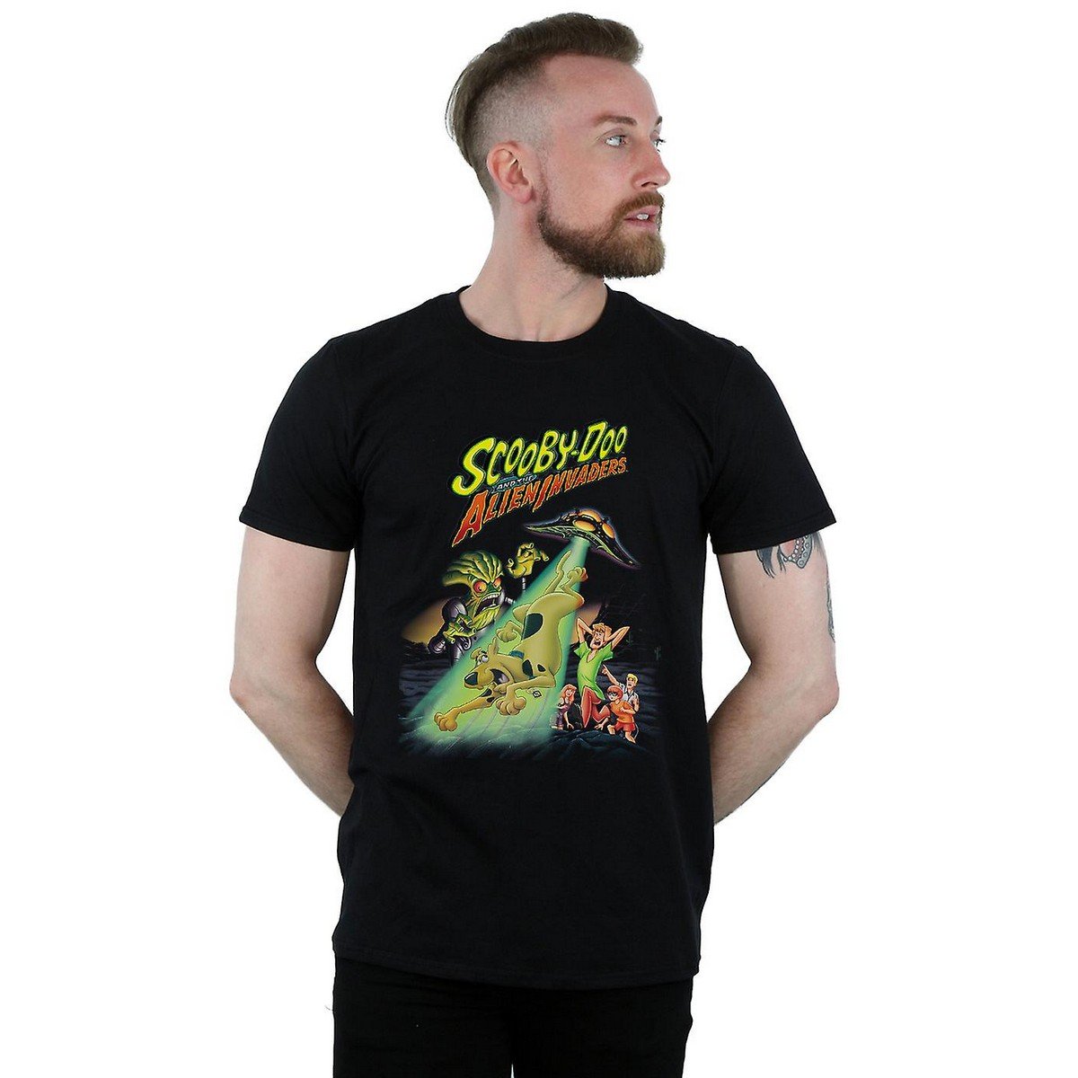 Scooby-Doo Men's T-Shirt – 'And The Alien Invaders' Graphic Tee – Black, Fitted Cotton Shirt – Officially Licensed