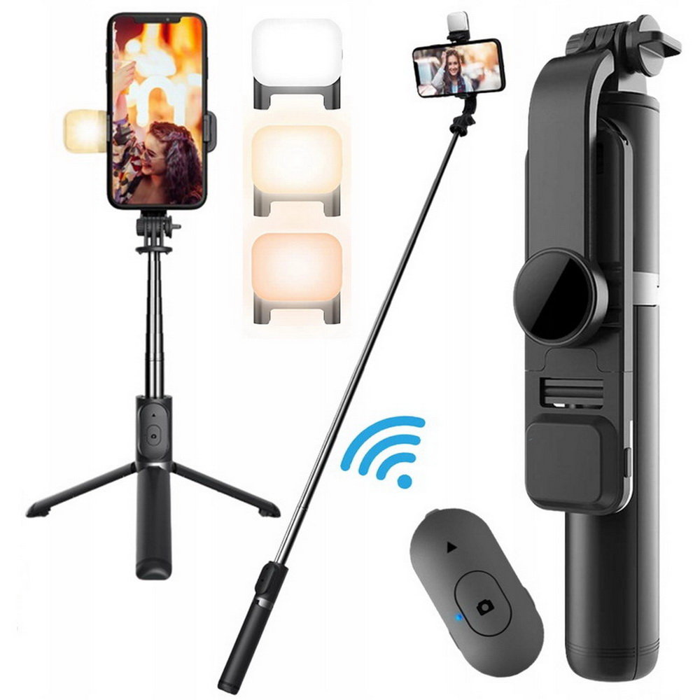 Zdjęcia - Uchwyt do selfie Pilot Selfie stick LED kijek do zdjęć 104cm do telefonu + tripod statyw + 