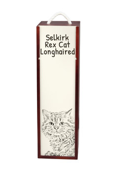 Selkirk Rex Kot długowłosy - pudełko na wino z kotem, pudełko na alkohol z grafiką, personalizowane pudełko na prezent marki Art-Dog - Art-Dog