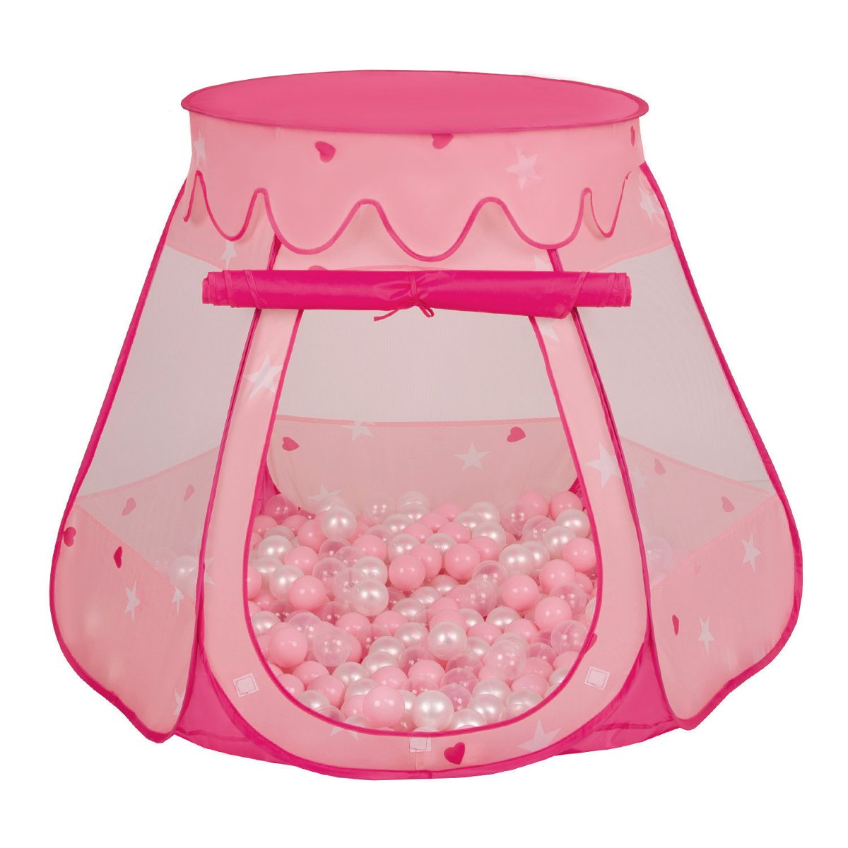 Фото - Будиночок Selonis, namiot zamek z piłeczkami 6cm różowy: pudrowy róż-perła-transpare