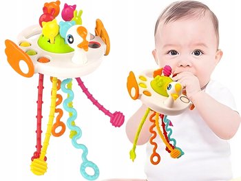 Sensoryczna Zabawka Gryzak Kaczuszka Kolorowe Linki Grzechotka Montessori Przeplatanka - BIGTOYS