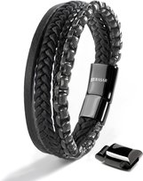 SERASAR, Bransoleta ze skóry naturalnej Premium z zapięciem magnetycznym ze stali nierdzewnej, Czarny, 17 cm, z pudełkiem prezentowym