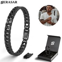 SERASAR, Bransoleta ze stali nierdzewnej premium dla mężczyzn [Cuban] Stal chirurgiczna 316L, Czarny, 17 cm, Wodoodporna, Bezpieczne zapięcie, W zestawie pudełeczko na biżuterię, Idealny prezent dla niego