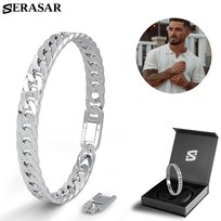 SERASAR, Bransoleta ze stali nierdzewnej premium dla mężczyzn [Cuban] Stal chirurgiczna 316L, Srebrny, 17 cm, Wodoodporny, Bezpieczne zapięcie, W zestawie pudełeczko na biżuterię, Idealny prezent dla niego