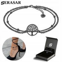 SERASAR, bransoletka na kostkę ze srebra próby 925 dla kobiet „Life” z powłoką z 18-karatowego złota, regulowana długość, kolor czarny, w zestawie pudełeczko na biżuterię, idealny prezent urodzinowy lub rocznicowy dla niej