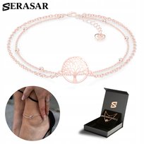 SERASAR, bransoletka na kostkę ze srebra próby 925 dla kobiet „Life” z powłoką z 18-karatowego złota, regulowana długość, kolor różowego złota, w zestawie pudełeczko na biżuterię, idealny prezent urodzinowy lub rocznicowy dla niej
