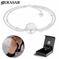 SERASAR, bransoletka na kostkę ze srebra próby 925 dla kobiet „Life” z powłoką z 18-karatowego złota, regulowana długość, kolor srebrny, w zestawie pudełeczko na biżuterię, idealny prezent urodzinowy lub rocznicowy dla niej