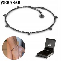 SERASAR, bransoletka na kostkę ze srebra próby 925 dla kobiet z napisem „Coin” wykonana z 18-karatowego złota, regulowana długość, kolor czarny, w zestawie pudełeczko na biżuterię, idealny prezent urodzinowy lub rocznicowy dla niej
