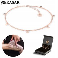 SERASAR, bransoletka na kostkę ze srebra próby 925 dla kobiet z napisem „Coin” wykonana z 18-karatowego złota, regulowana długość, kolor różowego złota, w zestawie pudełeczko na biżuterię, idealny prezent urodzinowy lub rocznicowy dla niej