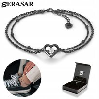 SERASAR, bransoletka na kostkę ze srebra próby 925 dla kobiet z napisem „Heart” wykonana z 18-karatowego złota, regulowana długość, kolor czarny, w zestawie pudełeczko na biżuterię, idealny prezent urodzinowy lub rocznicowy dla niej