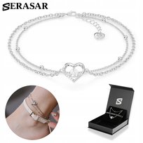 SERASAR, bransoletka na kostkę ze srebra próby 925 dla kobiet z napisem „Heart” wykonana z 18-karatowego złota, regulowana długość, kolor srebrny, w zestawie pudełeczko na biżuterię, idealny prezent urodzinowy lub rocznicowy dla niej