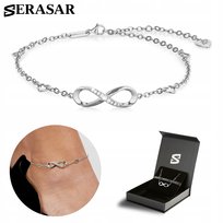 SERASAR, bransoletka na kostkę ze srebra próby 925 dla kobiet z napisem „Infinity” wykonanym 18-karatowym złotem, regulowana długość, srebro, w zestawie pudełeczko na biżuterię, idealny prezent urodzinowy lub rocznicowy dla niej