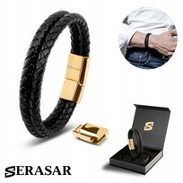 SERASAR Bransoletka skórzana dla mężczyzn [Double] - Złota 20 cm - Z zapięciem magnetycznym ze stali nierdzewnej - Prezent dla ojca lub brata