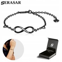 SERASAR, Bransoletki ze srebra próby 925 dla kobiet z powłoką z 18-karatowego prawdziwego złota „Infinity”, regulowana długość, kolor czarny, w zestawie pudełko na biżuterię, idealny prezent urodzinowy lub rocznicowy dla niej