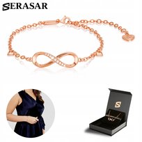 SERASAR, Bransoletki ze srebra próby 925 dla kobiet z powłoką z 18-karatowego prawdziwego złota „Infinity”, regulowana długość, kolor różowego złota, w zestawie pudełko na biżuterię, idealny prezent urodzinowy lub rocznicowy dla niej