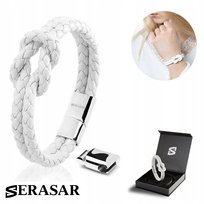 SERASAR, damska bransoletka skórzana premium „Knot”, biała, 20 cm, idealny prezent dla niej, modna bransoletka na nadgarstek