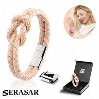 SERASAR, damska bransoletka skórzana premium „Knot”, różowa, 20 cm, ze stalowym zapięciem magnetycznym, idealny prezent dla żony lub matki