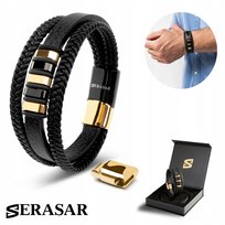 SERASAR Męska skórzana bransoletka [Glory] - Złoto 17 cm - Z magnetycznym zapięciem ze stali nierdzewnej - Idealny prezent urodzinowy dla brata lub ojca
