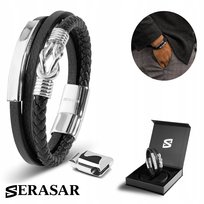 SERASAR, męska skórzana bransoletka „Proud”, srebrna, 23 cm, ze stalowym zapięciem magnetycznym, idealny prezent urodzinowy dla brata lub ojca
