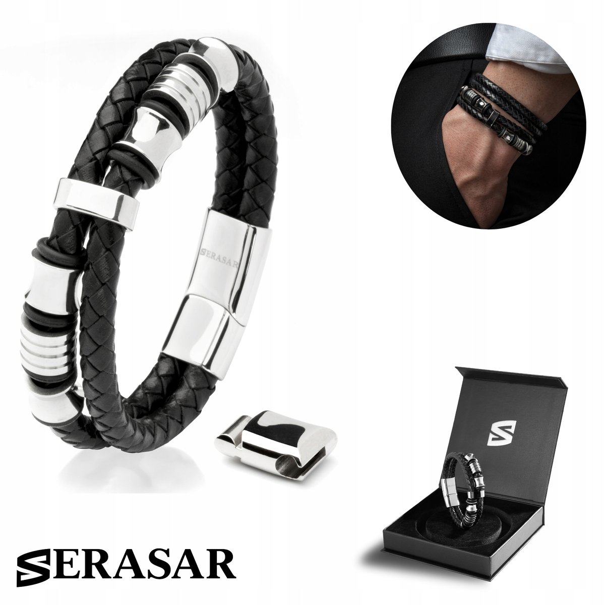 SERASAR | Pulsera de Cuero Premium para Hombre en Negro y Marrón