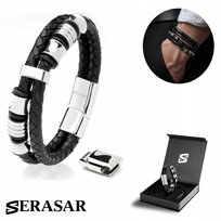 SERASAR męska skórzana bransoletka [Spirit] - srebrna 20 cm - ze stalowym zapięciem magnetycznym - w zestawie pudełko prezentowe
