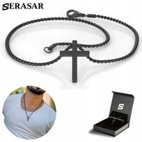 SERASAR, męski naszyjnik ze stali nierdzewnej „Lord” z pudełkiem prezentowym, czarny, 50 cm, idealny prezent na Boże Narodzenie