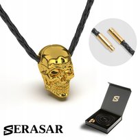 SERASAR, męski skórzany naszyjnik „Czaszka” z bezpiecznym zapięciem, złoty, 50 cm, idealny prezent dla niego