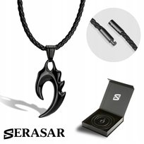 SERASAR, męski skórzany naszyjnik „Flame”, czarny, 60 cm, wisior ze stali nierdzewnej, bezpieczne zapięcie, w zestawie pudełko na biżuterię