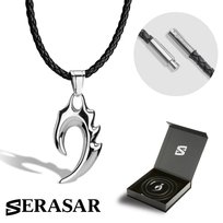 SERASAR, męski skórzany naszyjnik „Flame”, srebro, 50 cm, wisiorki ze stali nierdzewnej, bezpieczne zapięcie, w zestawie pudełko na biżuterię