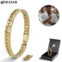 SERASAR, Premium bransoletka ze stali nierdzewnej dla mężczyzn [Cuban] Stal chirurgiczna 316L, Złoto, 20 cm, Wodoodporna, Bezpieczne zapięcie, W zestawie pudełeczko na biżuterię, Idealny prezent dla niego
