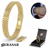 SERASAR, Premium bransoletka ze stali nierdzewnej dla mężczyzn [Franco] Stal chirurgiczna 316L, Złoto, 17 cm, Wodoodporna, Bezpieczne zapięcie, W zestawie pudełeczko na biżuterię, Idealny prezent dla niego