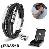 SERASAR, skórzana bransoletka dla mężczyzn „Brave”, srebrna, 20 cm, ze stalowym zapięciem magnetycznym, idealny prezent urodzinowy dla niego