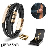 SERASAR, skórzana bransoletka dla mężczyzn „Brave”, złota, 23 cm, ze stalowym zapięciem magnetycznym, idealny prezent urodzinowy dla niego