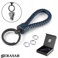 SERASAR, skórzany brelok [mocny] z kółkiem ze stali nierdzewnej - dodatkowe kółka na małe klucze - z pudełkiem prezentowym - kolor niebieski